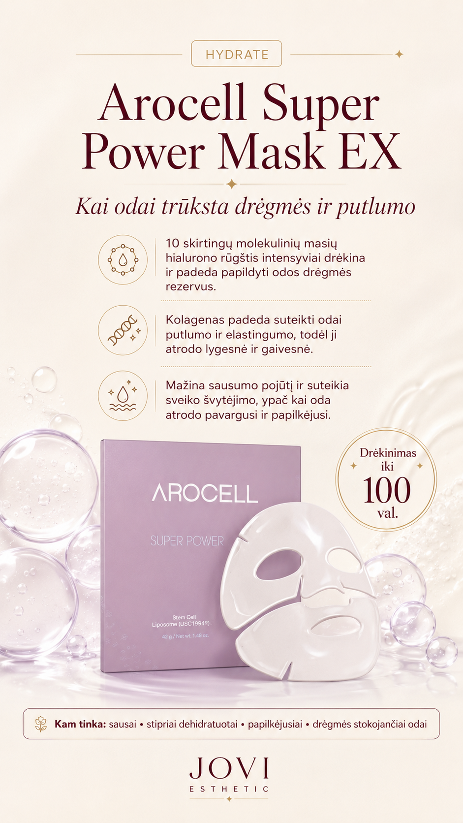 Arocell Super Power Mask EX intensyviai drėkinanti kaukė su kolagenu, 1vnt NAUJIENA