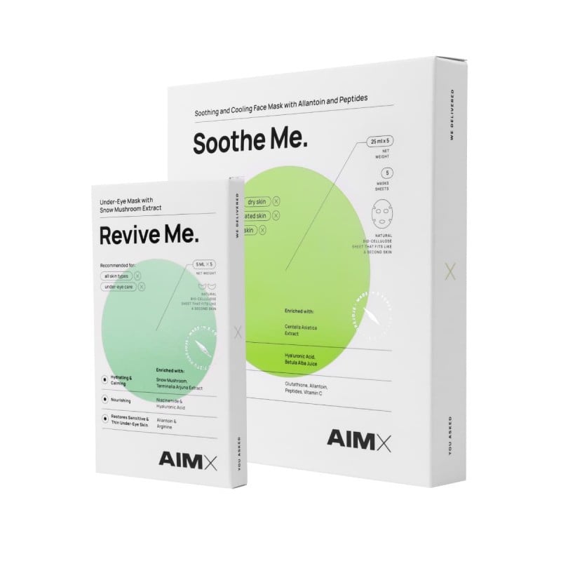 AimX lakstiniu kaukiu rinkinys Soothe Me veidui ir paakiams | Jovi Esthetic