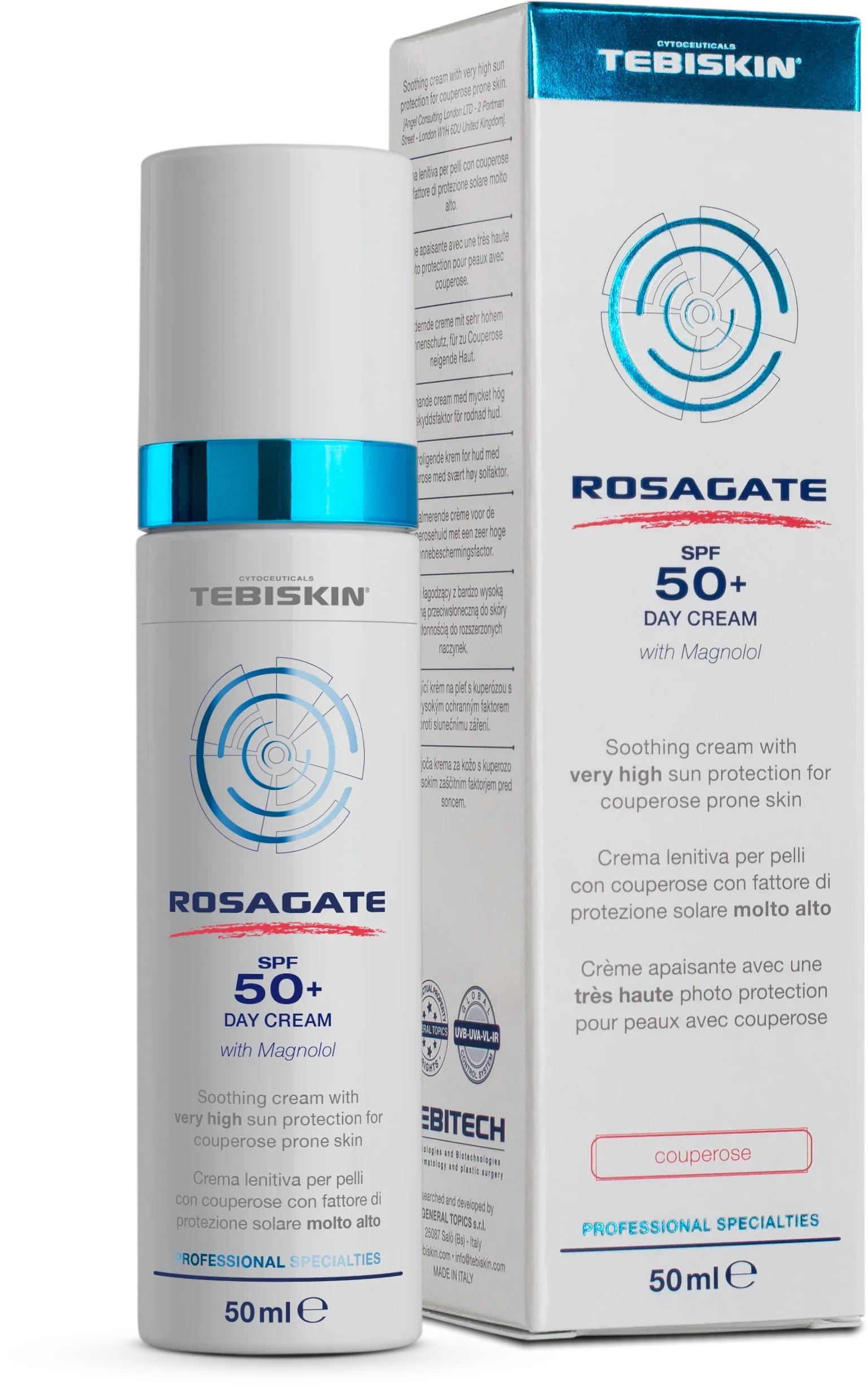 Tebiskin Rosagate SPF50 dieninis kremas rozinei kuperozei odai 50 ml | Jovi Esthetic