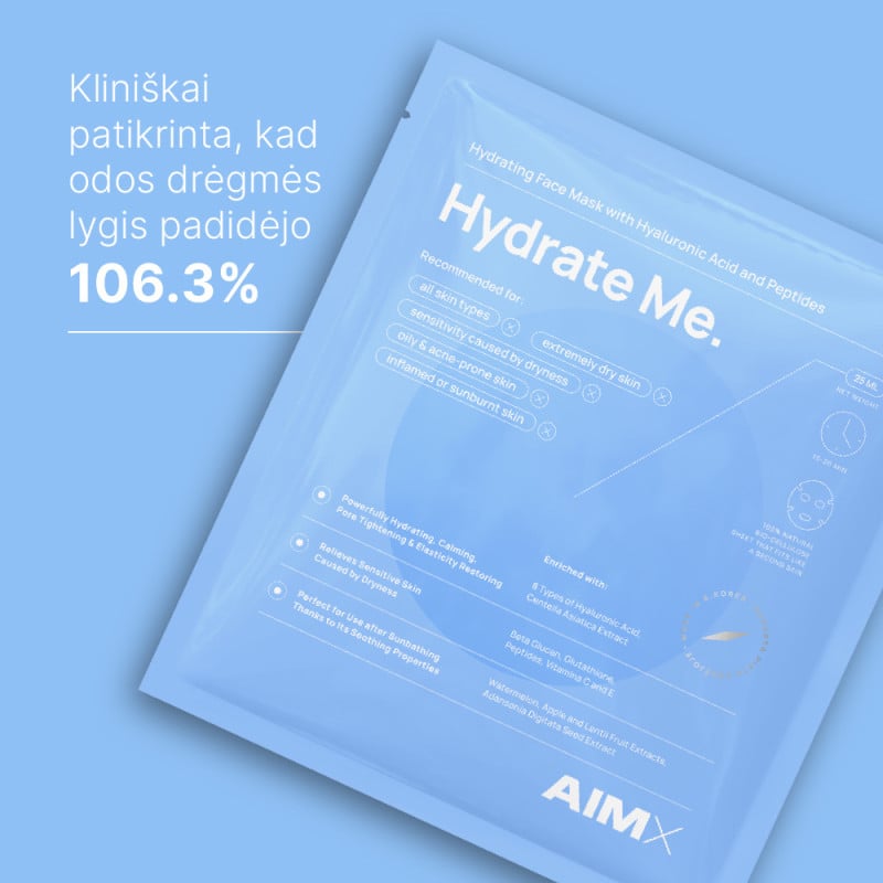 AIMX Hydrate Me giliai drekinanti lakstine veido kauke su peptidais | Jovi Esthetic